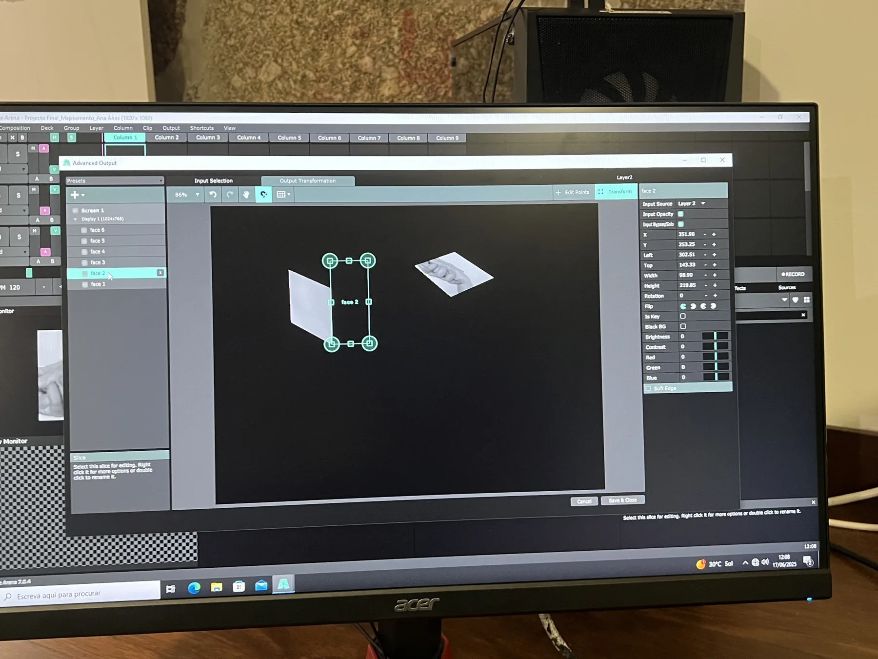 Projection mapping setup in Resolume Arena